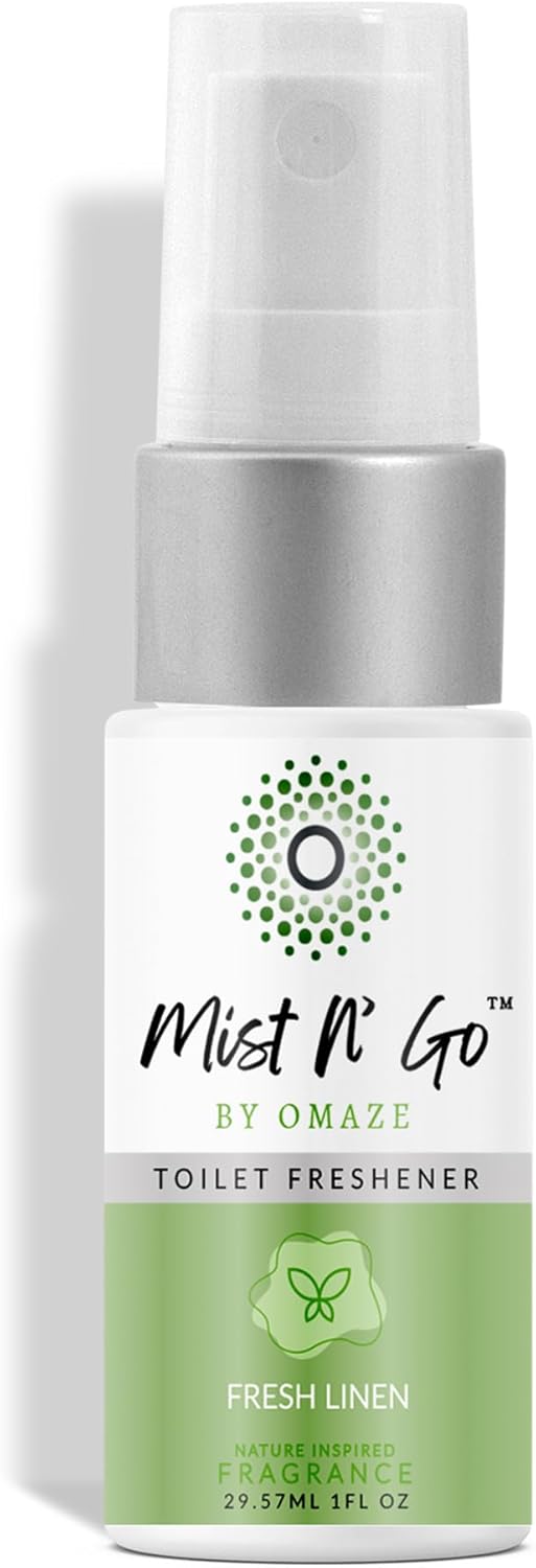 Mist N' Go by Omaze Travel Bathroom Spray - Toilet Odor Eliminator & Air Freshener - Fresh Linen (1oz)
