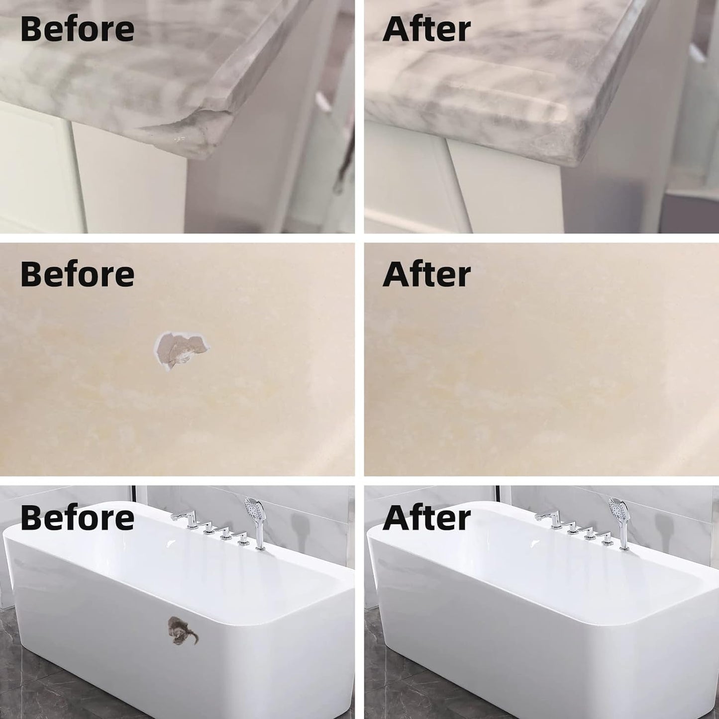 Globalcom Tile and Granite/Marble Repair Kit, Porcelain Stone and Quartz Countertops Repair Kit for Chips Dents Cracks Holes Scratch, Fix Chipped Edges Corners, Reattaches Missing Pieces