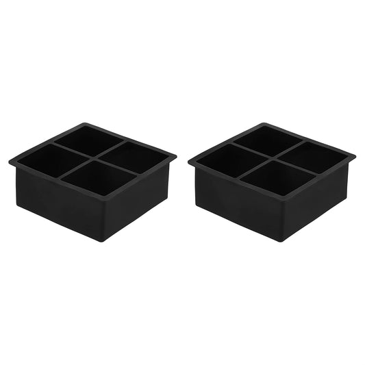 Amazon Basics Silicone Square Ice Cube Trays, Set of 2, Black, 4.25 x 4.25 x 1.77 in (Previously AmazonCommercial Brand)