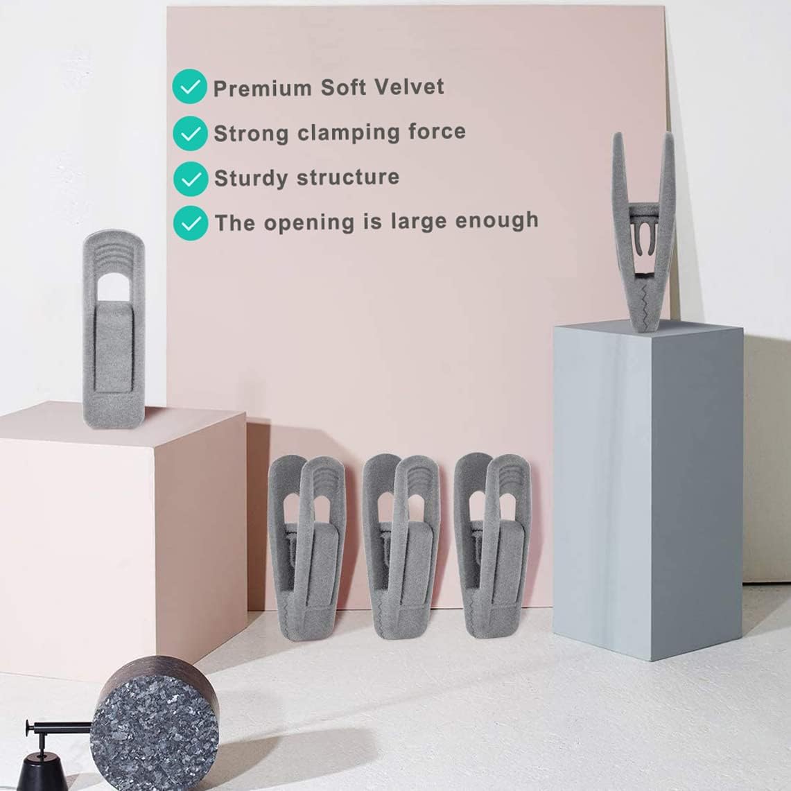 Grey Velvet Hanger Clips - 60 PCS Velvet Hanger Clip, Strong Velvet Clips Fit for Velvet Hangers