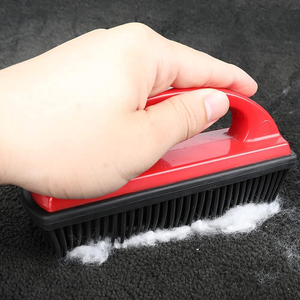 Rubber Pet Cat Dog Hair Removal Brush Lint & Hair Remover Brush,Silicone Lint and Debris Remover for Cleaning, Grooming and Fur Removal, Home,Red