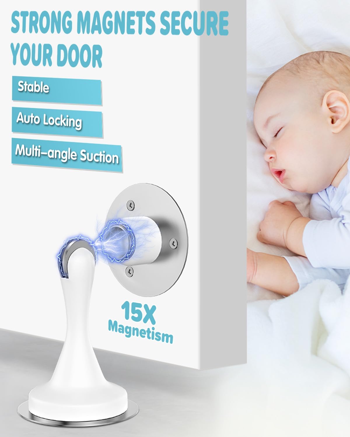 Magnetic Door Stoppers Door Catch - 1 Pack Stainless Steel Heavy Duty Door Stops for Bottom of Door, Wall & Floor Mounting No-Drill Strong Adhesive & Screws, Strong Door Holder to Keep Door Open