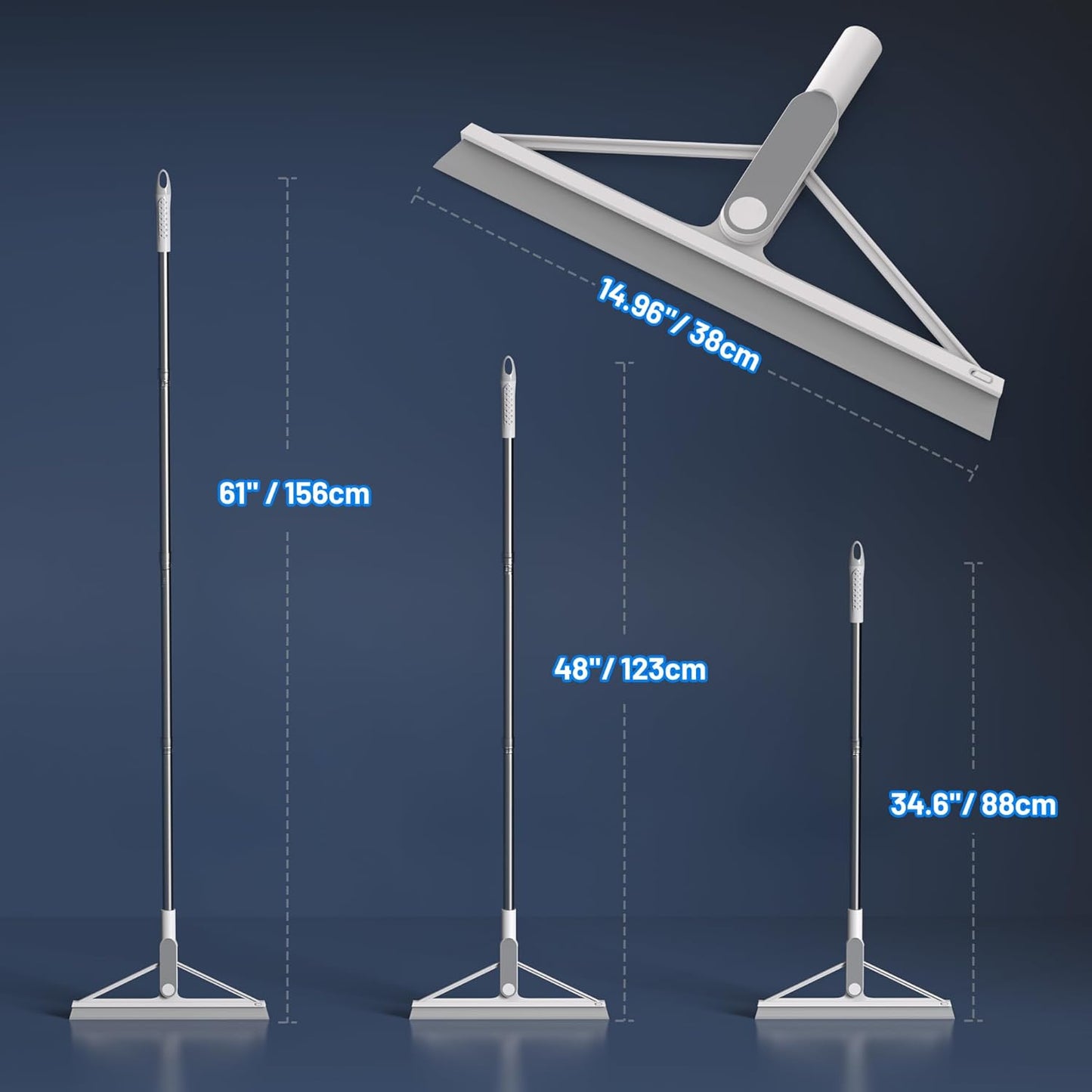 KOLLIEE Floor Squeegee Rubber Squeegee Broom Floor 61" Handle Adjustable Window Squeegee for Tile Floor Pool Deck Bathroom Window Floor Wiper