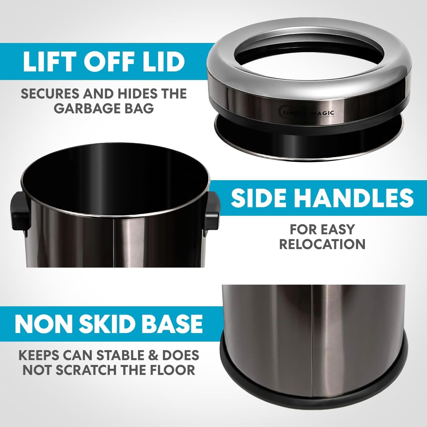 65 Liter / 17 Gallon Open Top Trash Can, Elegant Black Finish