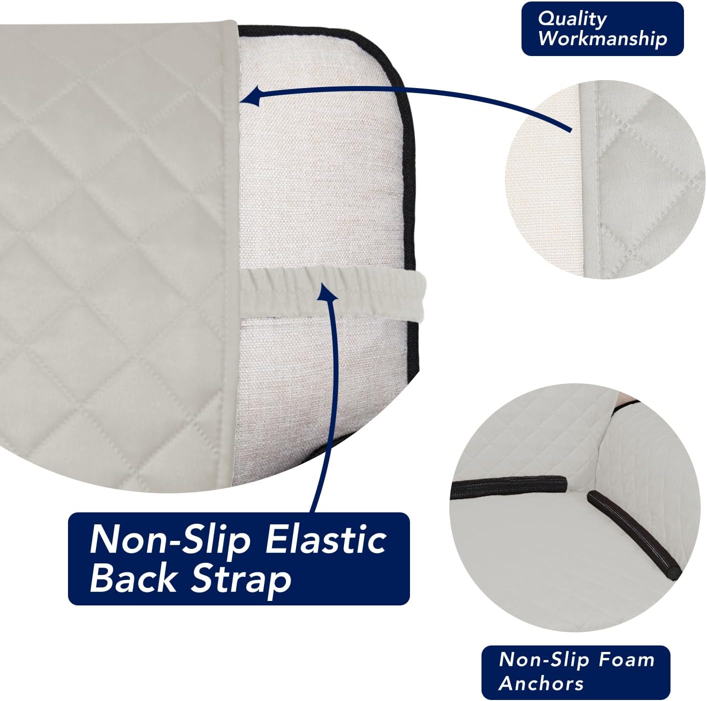 PureFit Reversible Quilted Sofa Cover, Water Resistant Slipcover Furniture Protector, Washable Couch Cover with Non Slip and Elastic Straps for Kids, Dogs, Pets (Oversized Loveseat, Ivory/Ivory)