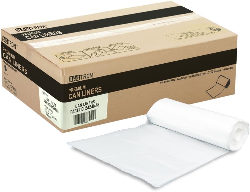 7-10 Gallon Trash Bags, 8 Micron High Density Garbage Can Liners Bulk, 24" x 24", Natural Clear, 1000 Count