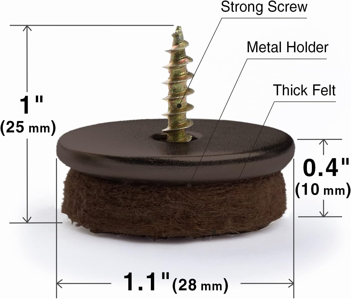 Screw-On Felt Furniture Pads X-Protector 24 PCS - 1.1” Chair Leg Floor Protectors for Hardwood Floors - Premium Chair Glides - Brown Floor Protectors for Chairs - The Best Furniture Sliders!