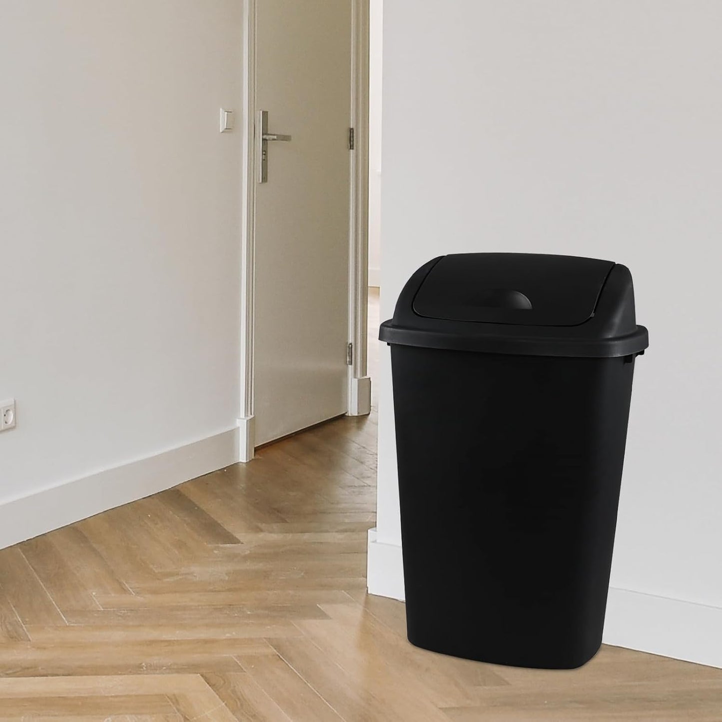 Teyyvn 13 Gallon Tall Kitchen Swing Lid Garbage Container, Set of 4 Plastic Trash Bin with Swing Top, Black