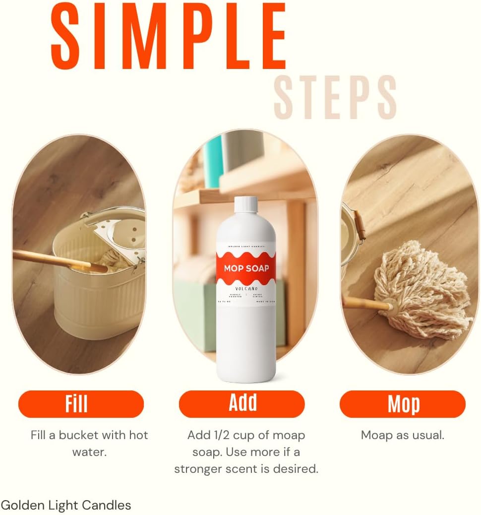 Mop Soap – Highly Scented Luxury Floor Cleaner Concentrate – Volcano Scent, Leaves Floors Shiny Without Any Residue – Multi-Surface Floor Mopping Solution, Made in USA, 32 oz