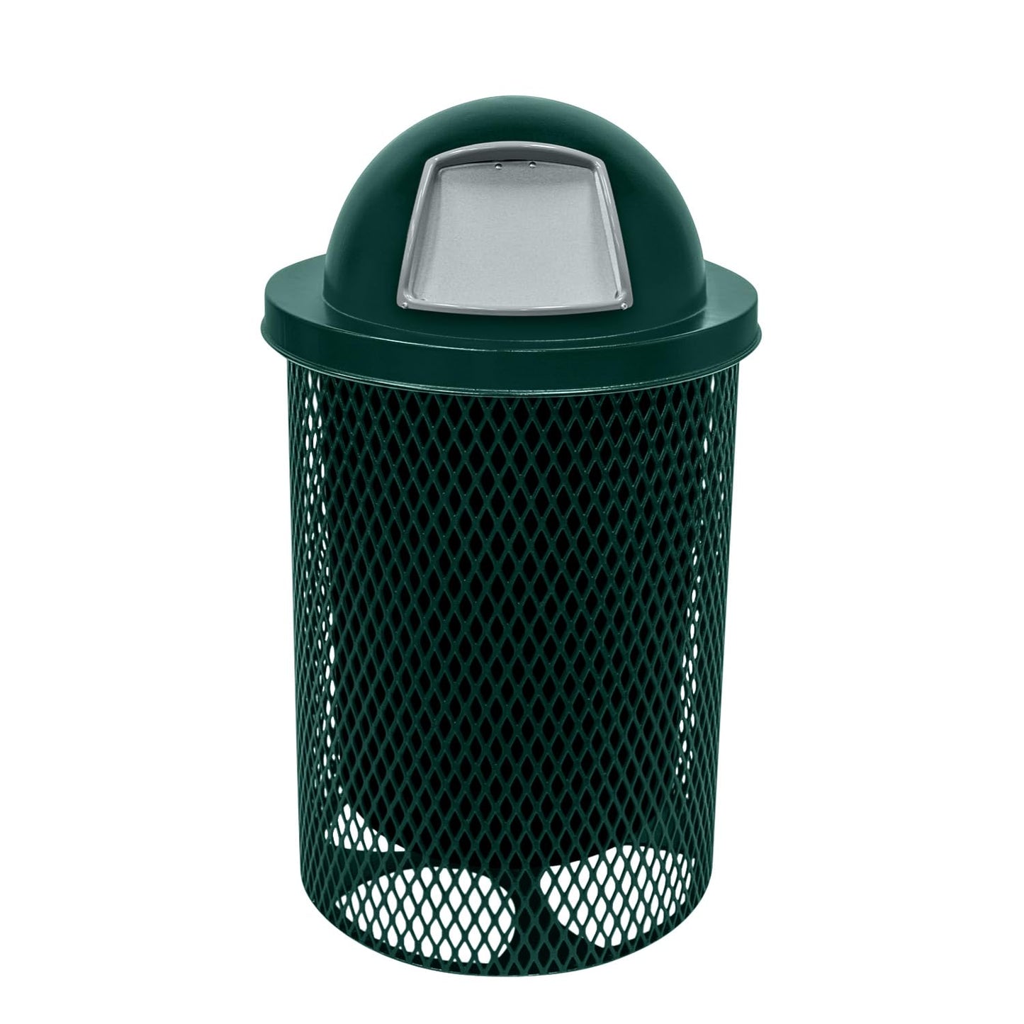 COATEDOUTDOORFURNITURE RDT-DGRN Heavy Duty 32 Gallon Round Trash Receptacle, Liner Included, Dark Green with Black Dome, Made in America