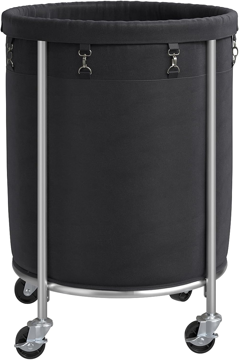 ELYKEN Laundry Hamper on Wheels, 23.6" Diameter 170L Large Capacity Laundry Basket with Removable Liner Bag, Easy Rolling Clothes Cart with 4 Casters and 2 Brakes, Sturdy Metal Frame, Black