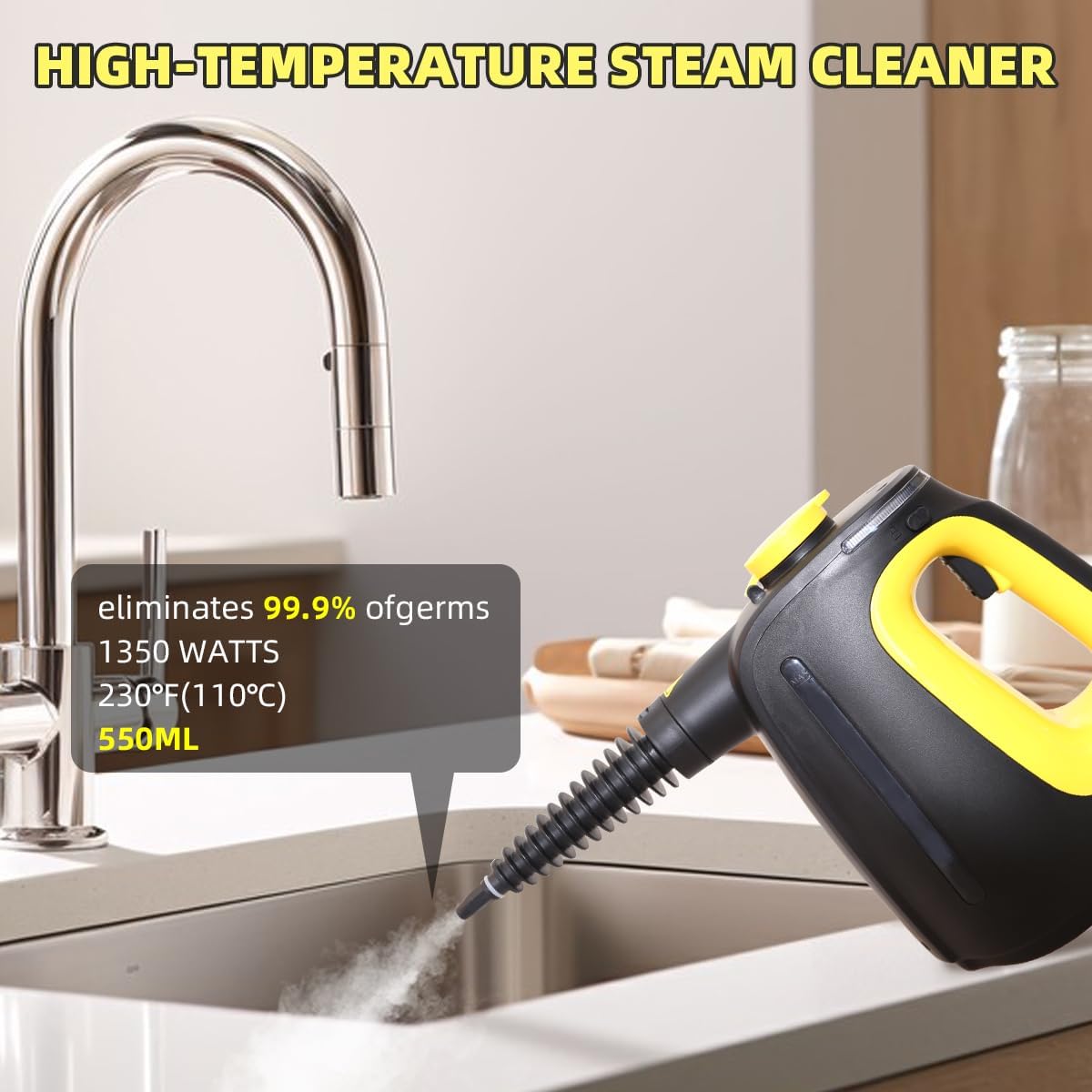 Handheld Steam Cleaner with 9 pcs Accessories Multi Surface Steam Cleaner for Home 530ml Natural Multi Purpose Steamer for Cleaning Grime, Grease，Floor, Upholstery, Grout and Car