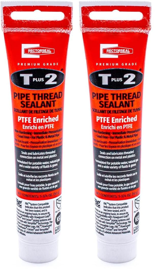 Rectorseal 23710 1-3/4-Ounce Tube T Plus Pipe Thread Sealant, White (Pack of 2)