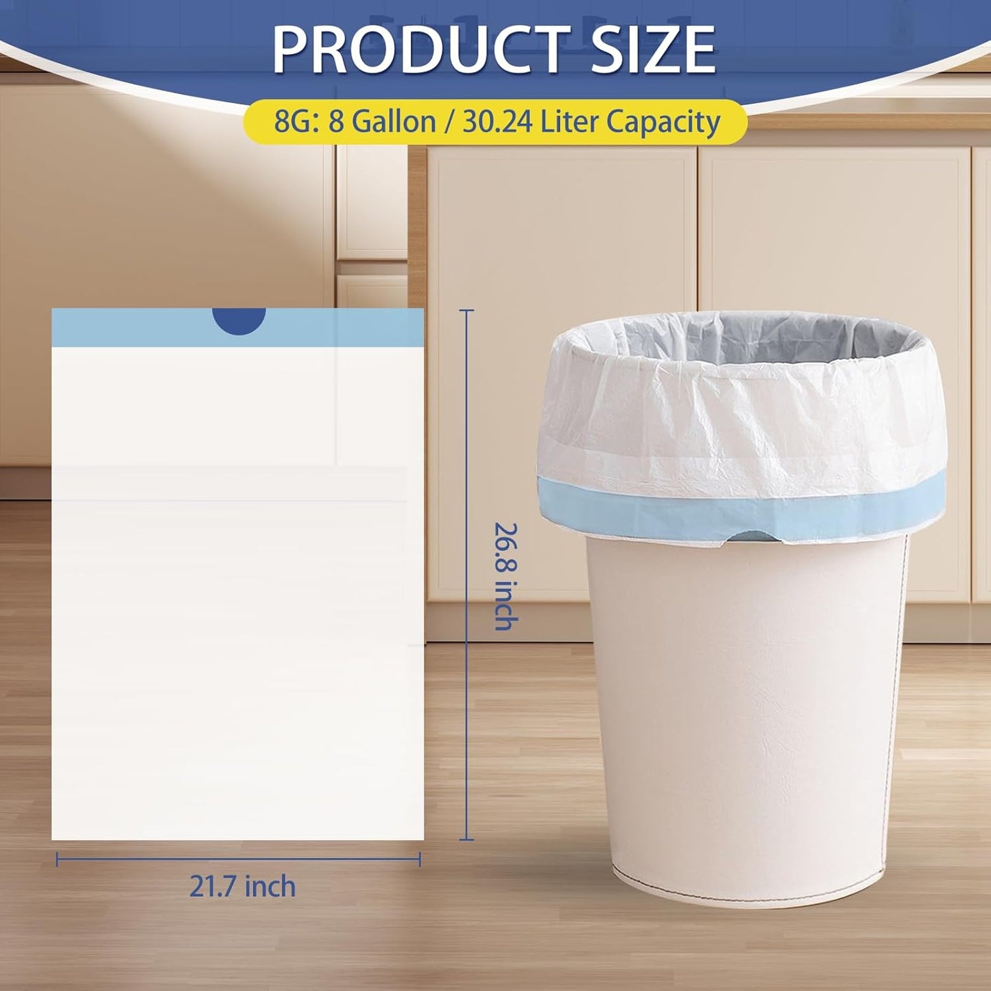 150 Count 8 Gallon Trash Bags Drawstring - 1.2 Mil Heavy Duty Medium Garbage Bags Unscented, 30 Liter Thick Plastic Trash Can Liners for Home Kitchen Bathroom