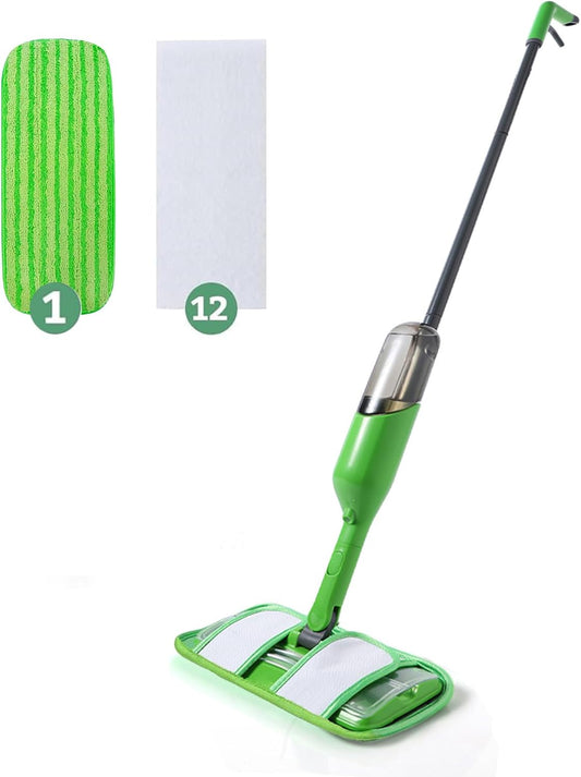 Eyliden Spray Mop - Design for Small Spaces | 12 Disposable Cloths, 1 Reusable Pad, 13 oz Refillable Bottle | Wet Mops for Apartments and Dorms Floors, Lock Tight Design, No Lost Pads - Swivel Head