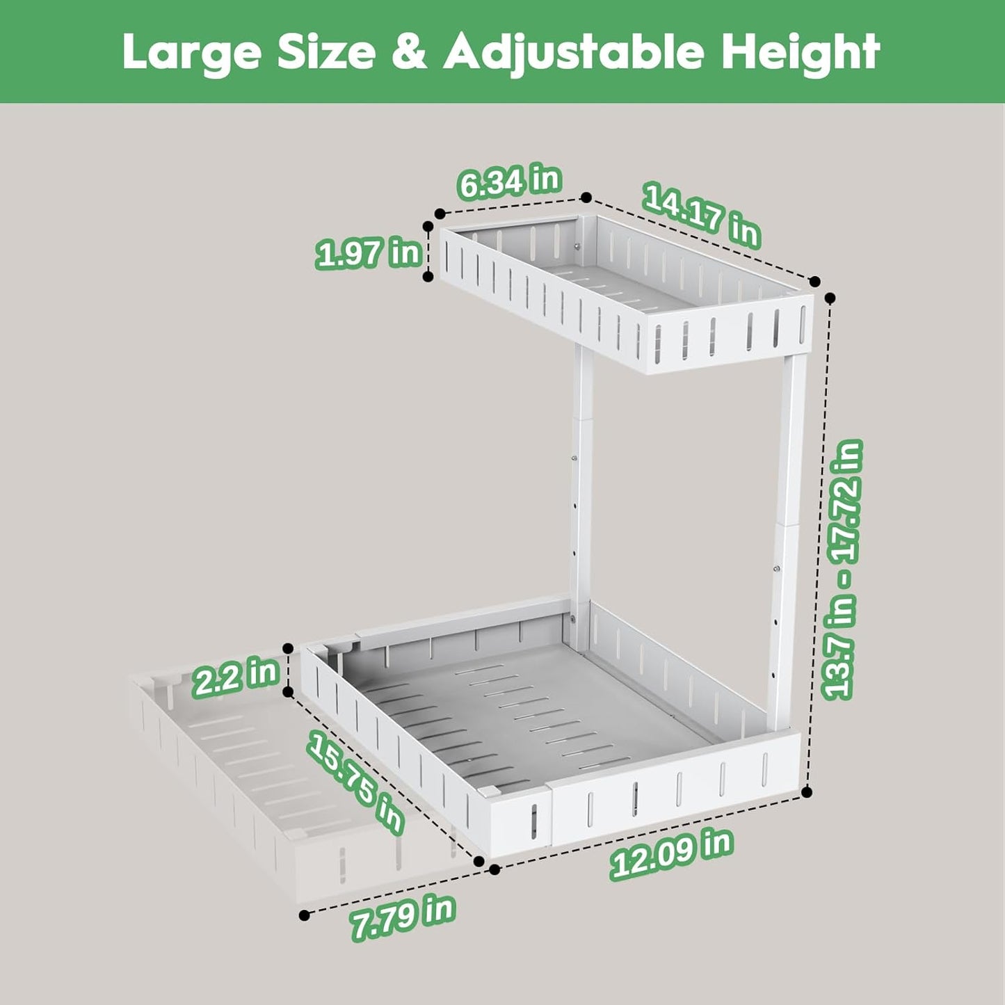 REALINN Under Sink Organizer, 2 Tier Expandable Under Cabinet Organizer, Heights Adjustable Pull Out Storage for Kitchen Bathroom Laundry, White, 2 Pack