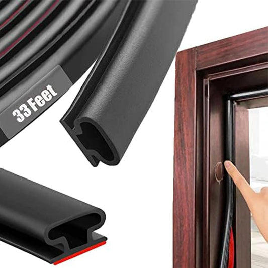 Black Rubber Weather Stripping Door Seal Strip, D Shape Door Rubber Weather Seal Strip, Self-Adhesive Door Weatherstripping Soundproofing Door Seal Strip for Windows (33 feet, Black),(pundin-1)