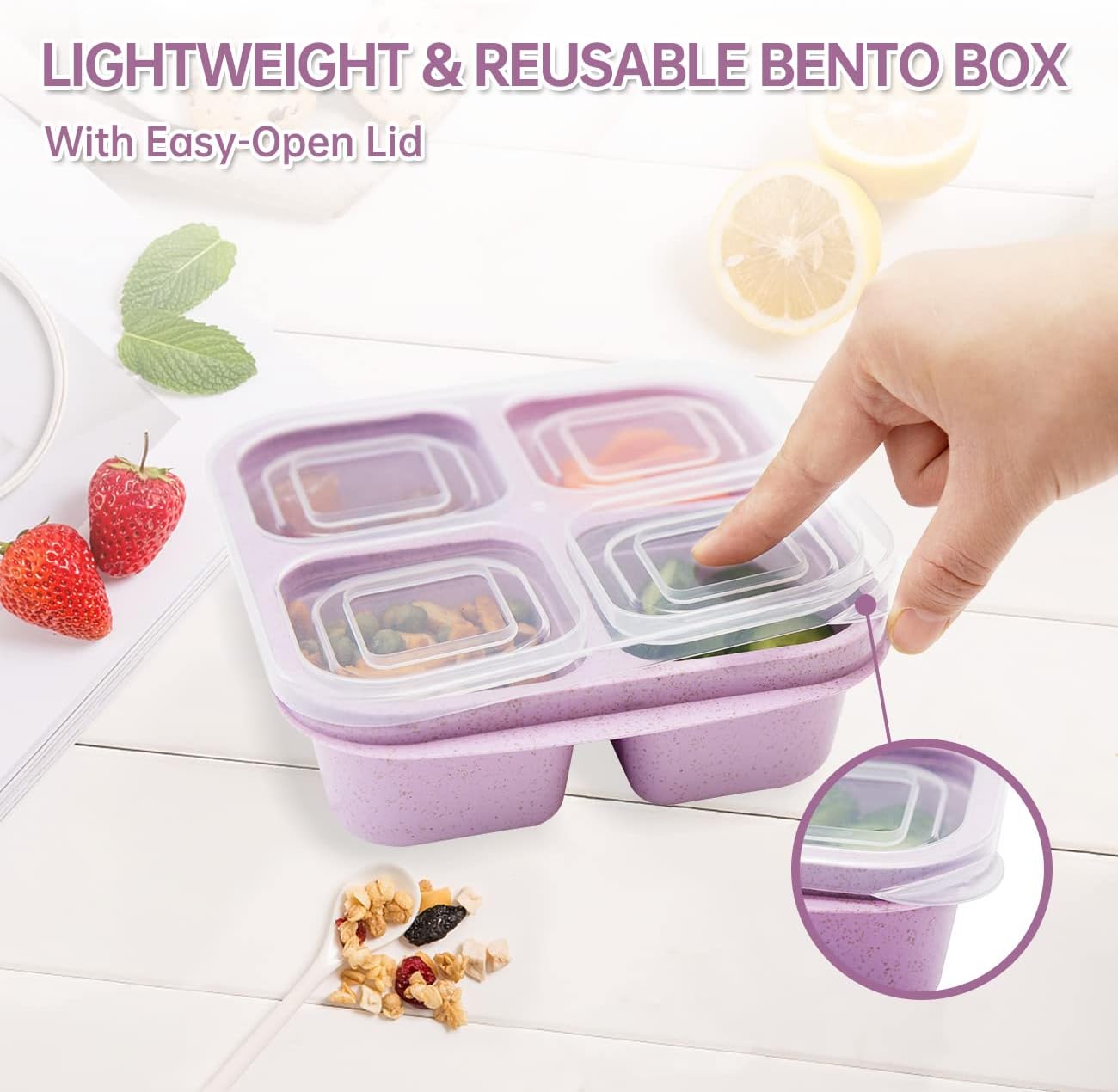 5 Pack Bento Lunch Box,4 Compartment Snack Containers,Divided Snack Box,Meal Prep Lunch Containers FOR Kids/Toddle/Adults,Food Storage Containers for School, Work and Travel