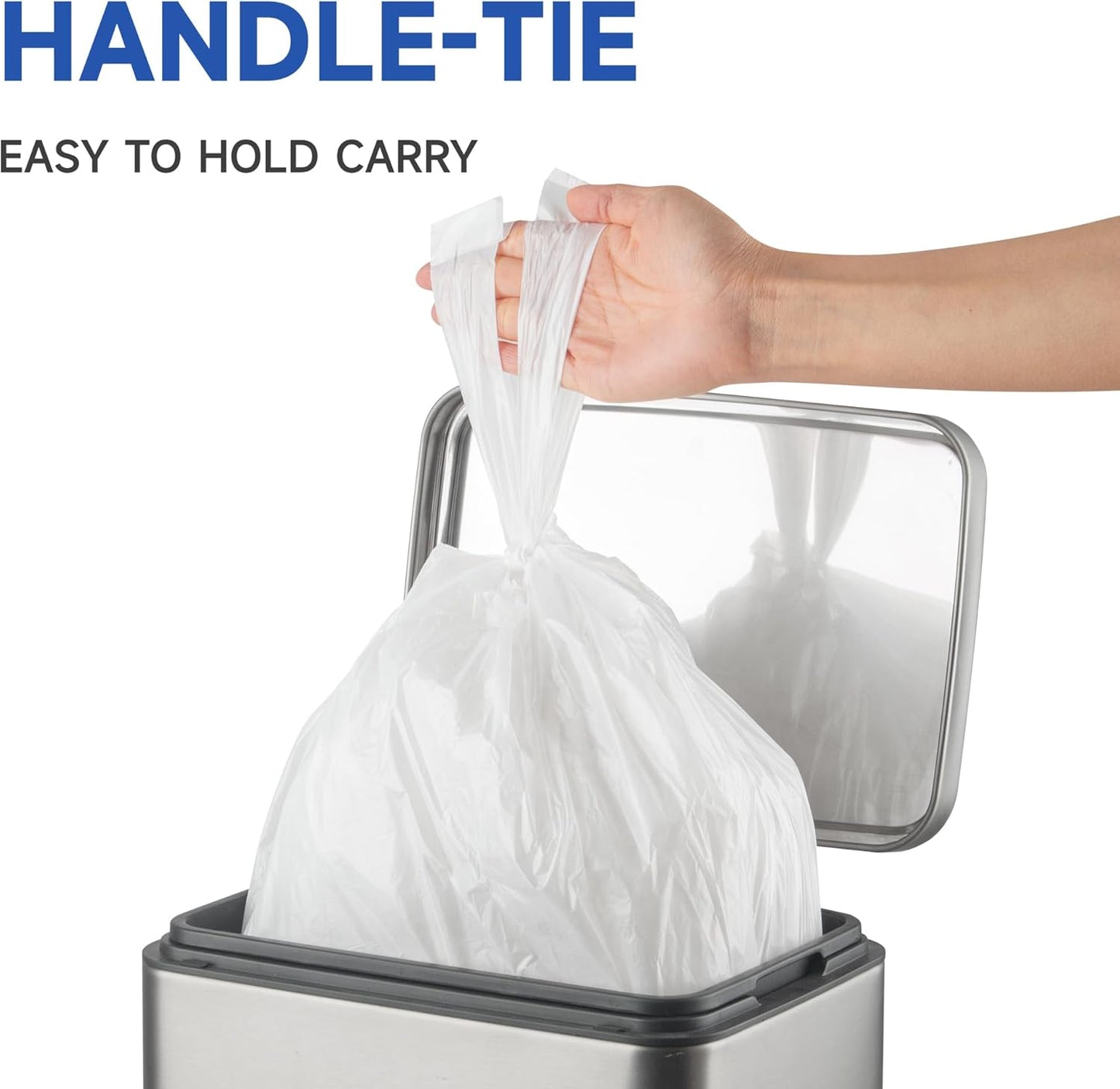 Small Trash Bags with Handles 5 Gallon 50 Count White - Ocean Plastic Upcycling - Plastic Garbage Bags, Can Bin & Waste Basket Liner for Kitchen, Bathroom, Office and Pets