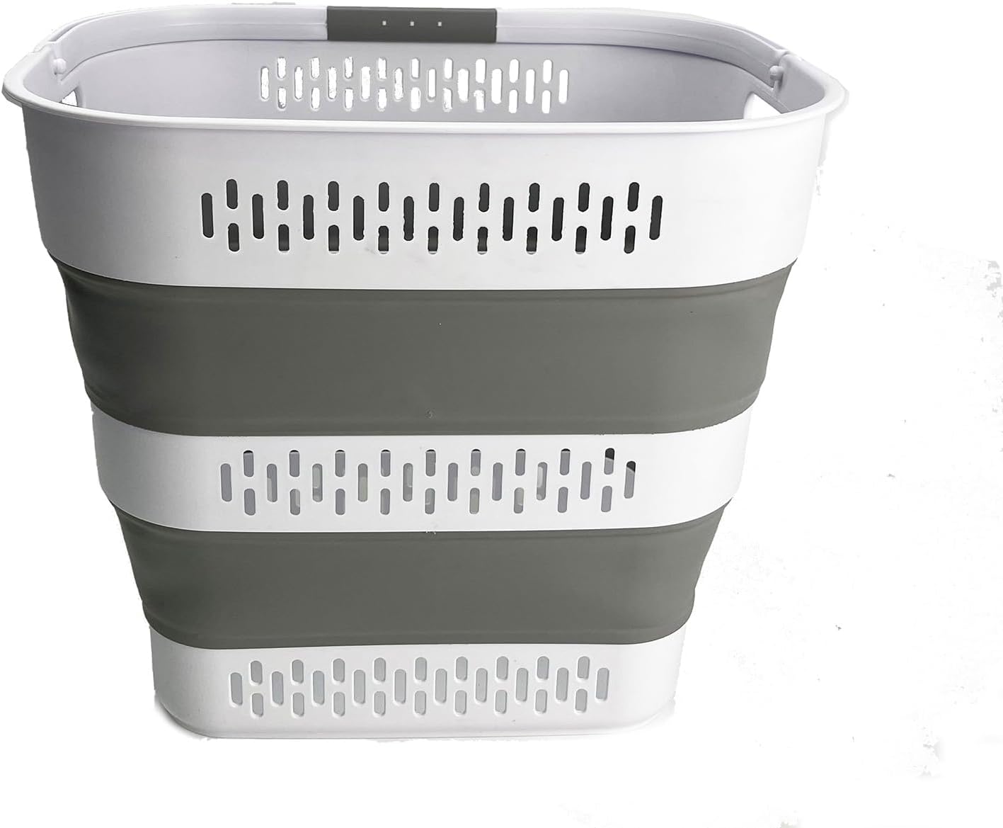 SAMMART 40L (10.5 Gallon) Collapsible Plastic Laundry Basket with Handles - Foldable Pop Up Storage Container/Organizer - Portable Laundry Hamper - Space Saving (1, White/Grey)