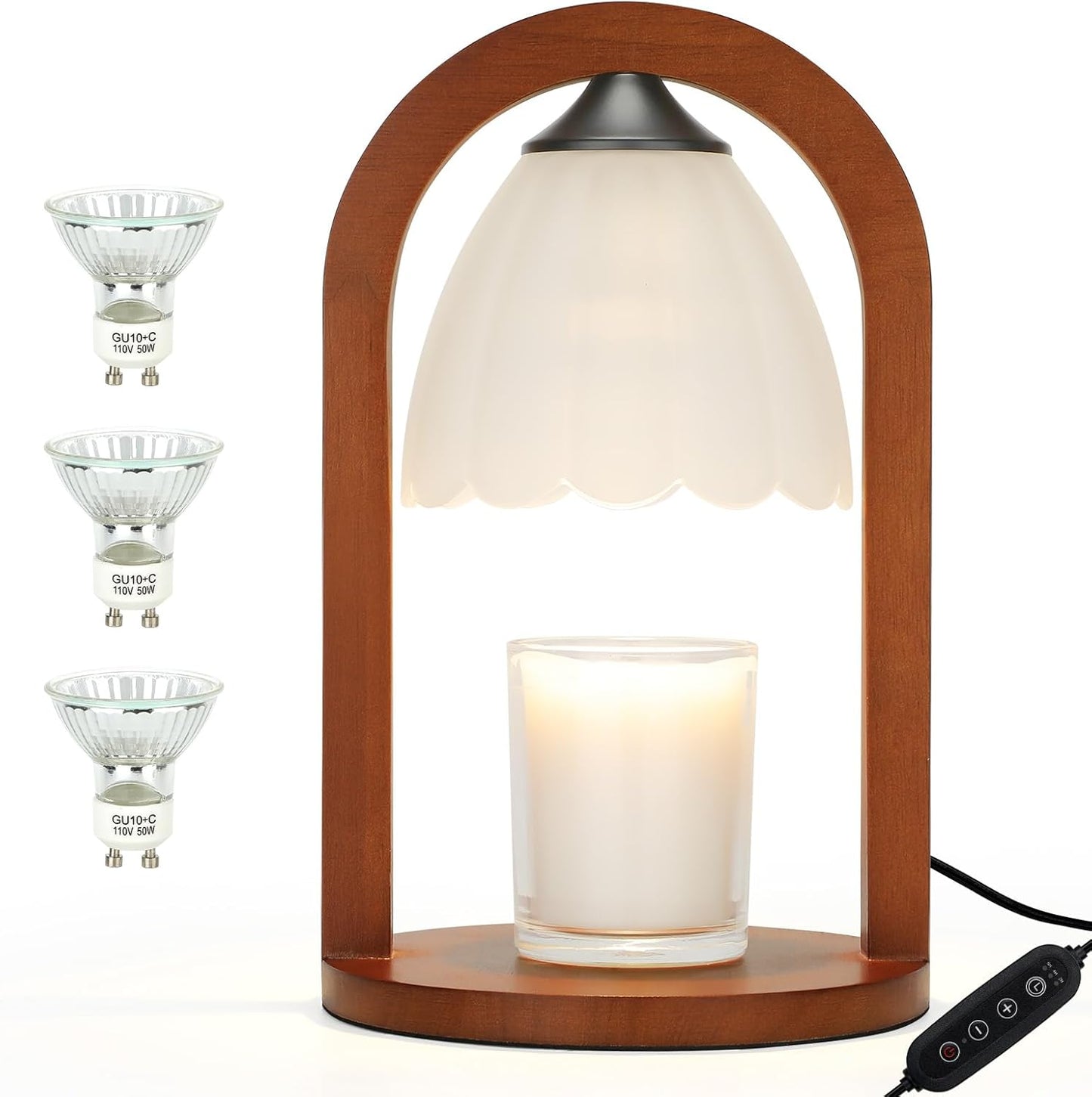 Candle Warmer Lamp with Timer and Dimmer，Electric Candle Lamp Warmer for Jar Candles，Birthday Gifts for mom and Women, Bedroom Home Decor，Melt Warmer for Scented Wax with 3 Bulbs( Retro Wooden Base)