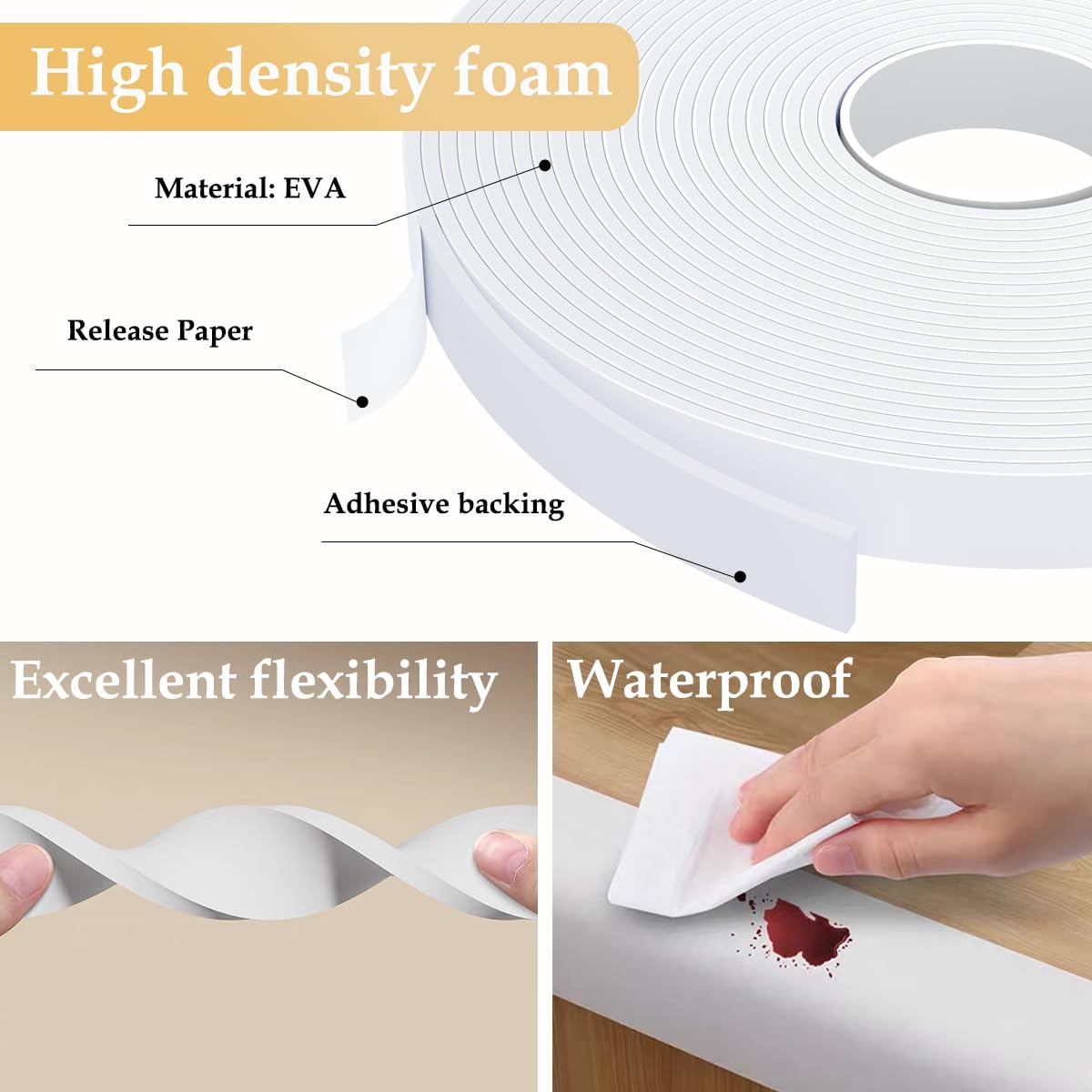 Weather Stripping Door Seal White,Self Adhesive Foam Tape High Density Foam Sealing Strip,Air Conditioner Window Seal,Soundproof Foam Tape Roll(1/2" W X 1/13" T X 33' L)