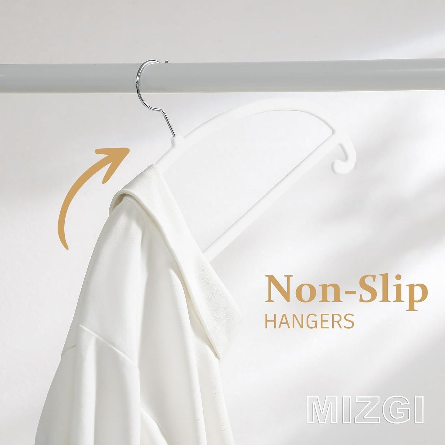 MIZGI 50 Pack White Velvet Hangers - No Shoulder Bumps, Heavy Duty Non-Slip Chrome Hooks for Jackets, Coats, Pants