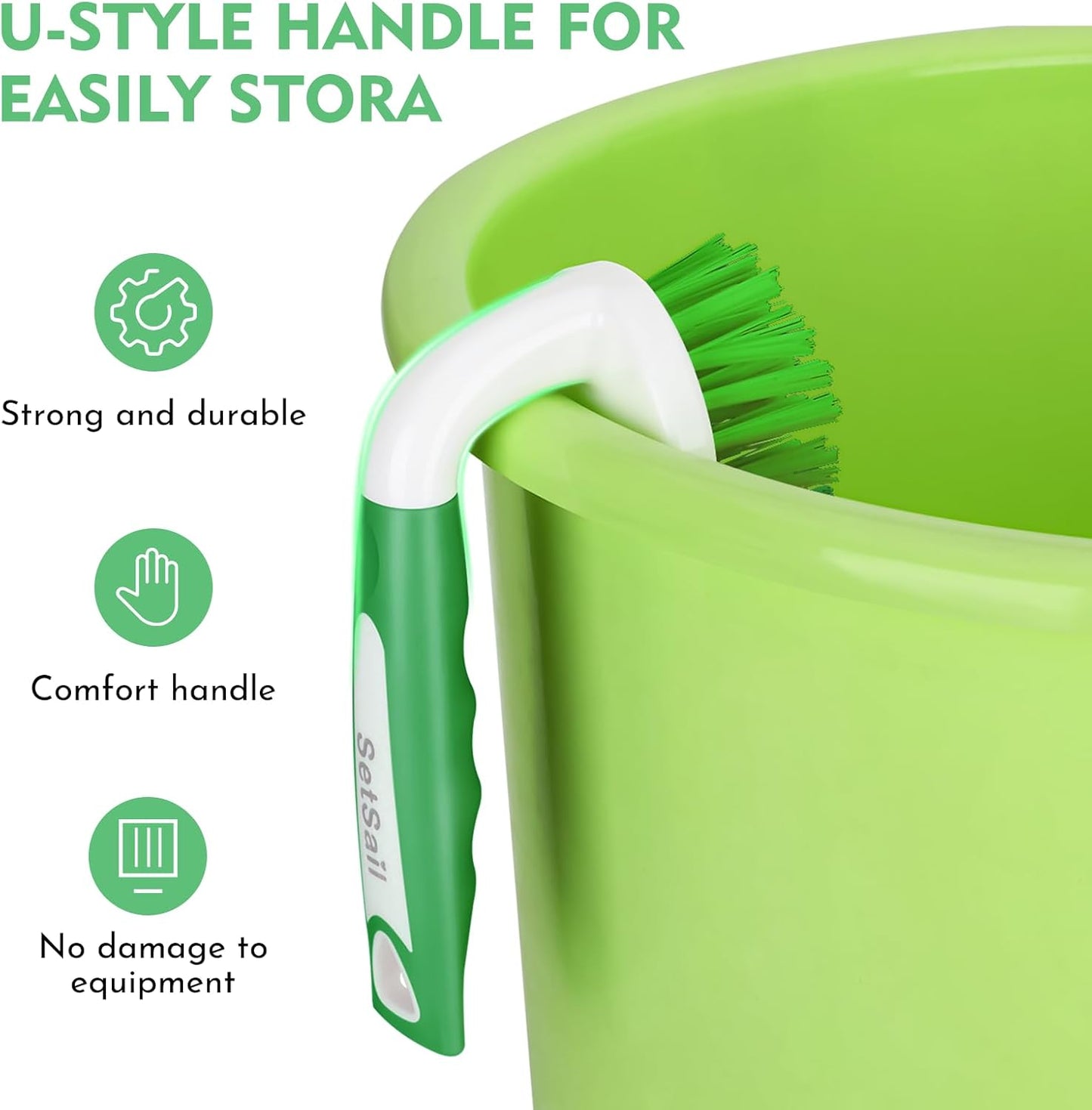 SetSail Scrub Brush, Heavy-Duty Scrub Brushes for Cleaning with Stiff Bristles Cleaning Brush for Shower, Bathroom, Carpet, Kitchen and Bathtub Scrubber - 2 Pack Green