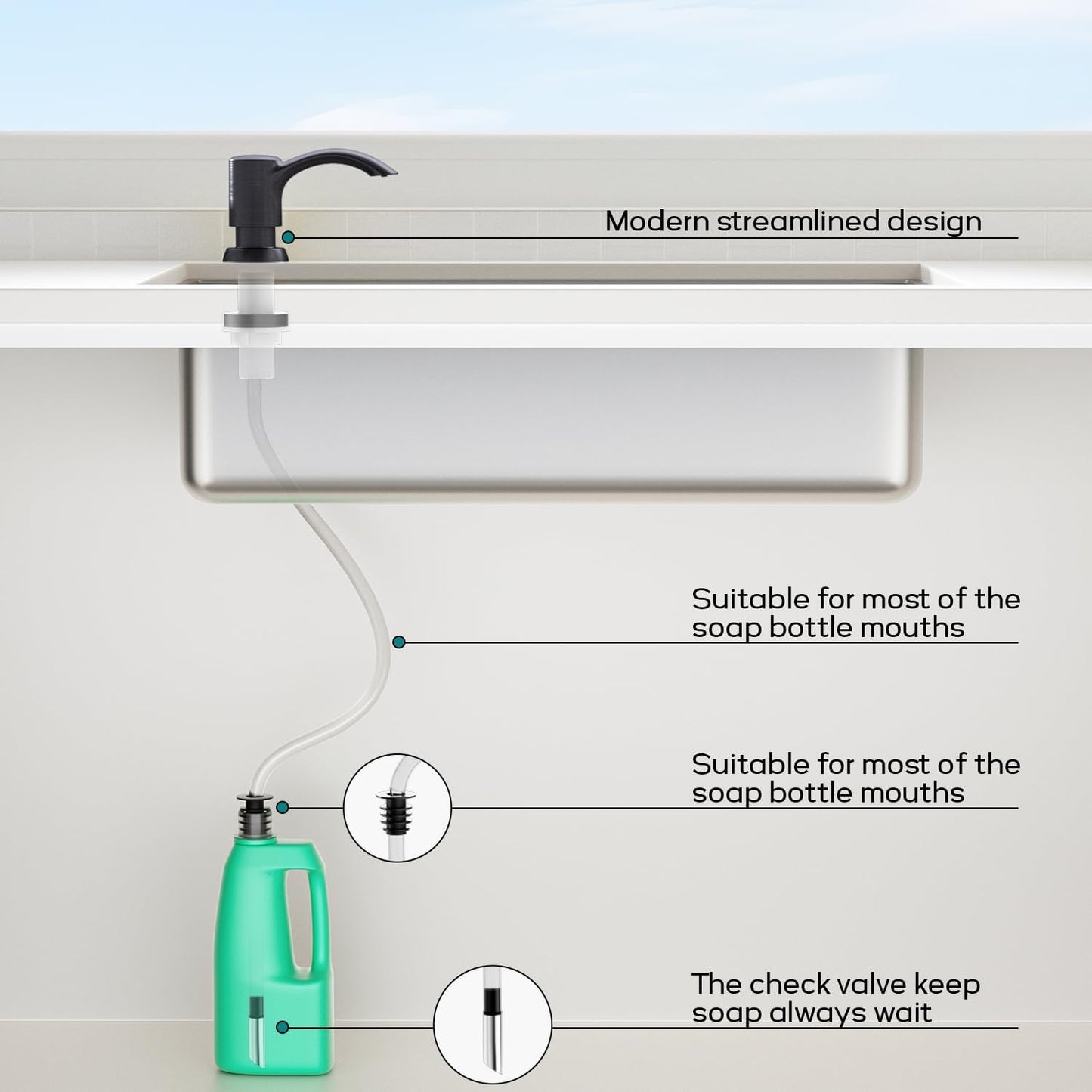 SAMODRA Built-in Kitchen Sink Soap Dispenser with Extension Tube Kit - Oil-Rubbed Bronze Finish, Leak-Proof Design, No Top Refill Required (39" Tube)