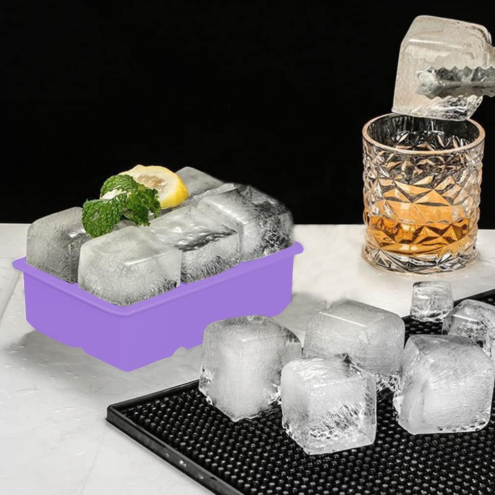 ROTTAY Ice Cube Trays (Set of 2), Sphere Ice Ball Maker with Lid & Large Square Ice Cube Maker for Whiskey, Cocktails and Homemade, Keep Drinks Chilled Purple