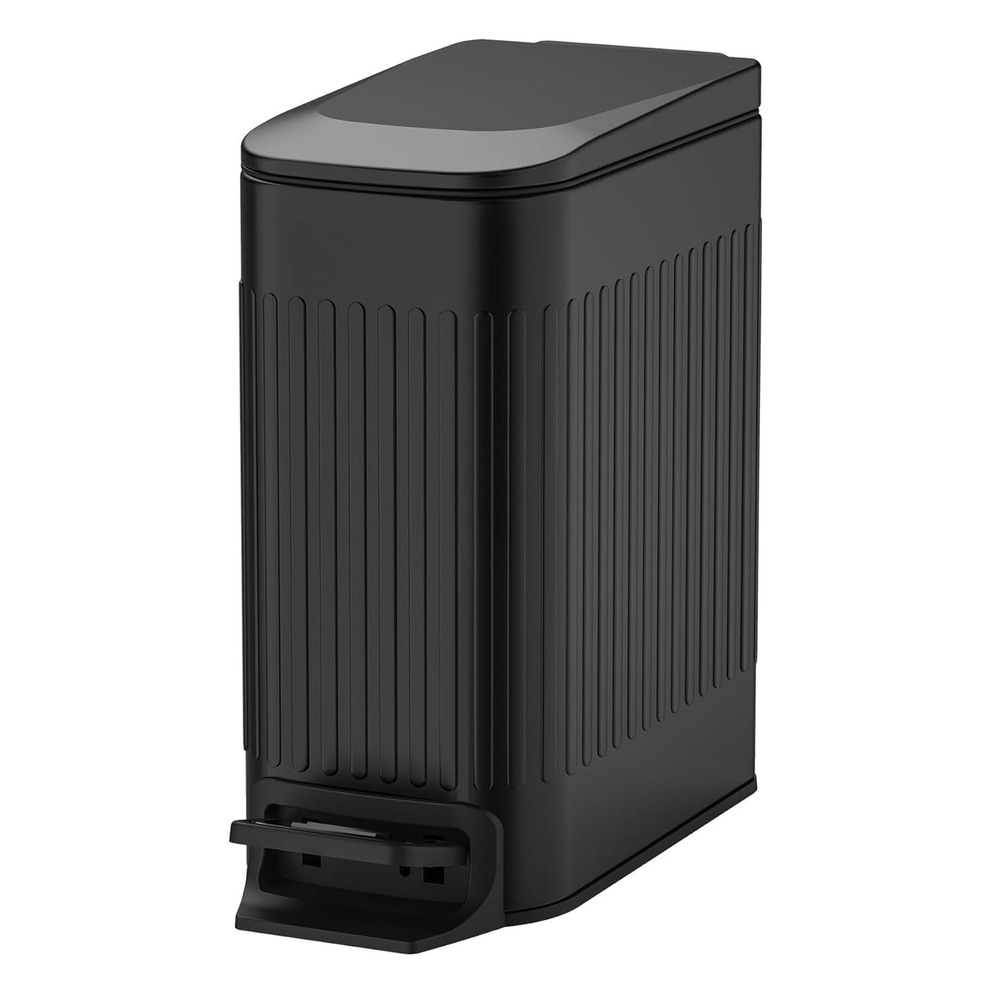 TIPGO Slim Bathroom Trash Can with Lid Soft Close, Step Pedal, 6 Liter / 1.6 Gallon Stainless Steel Trash Bin, Small Garbage Cans for Bedroom, Office, Kitchen (Black)