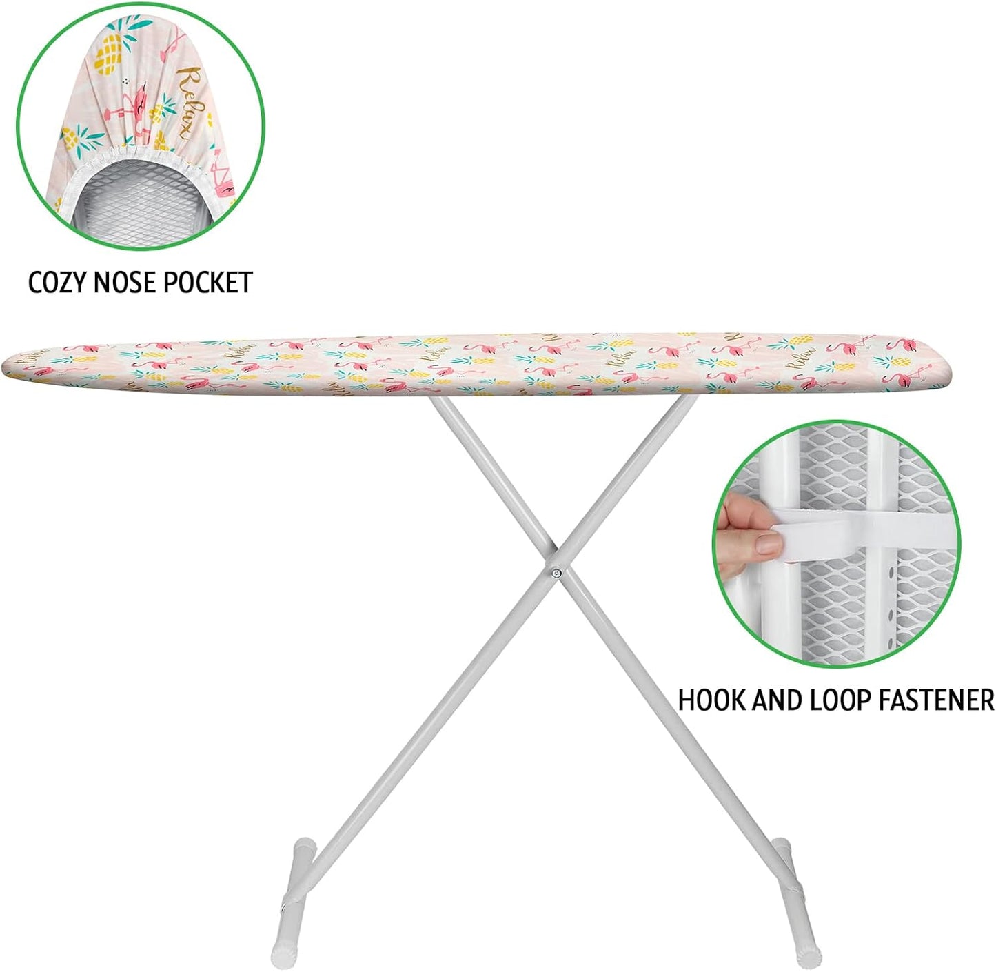 Ironing Board Cover and Pad 15x54 Inch Standard Ironing Board Cover with Elastic Edge and Hook and Loop Fasteners Scorch and Stain Resistant Cotton Ironing Covers with Thick Padding