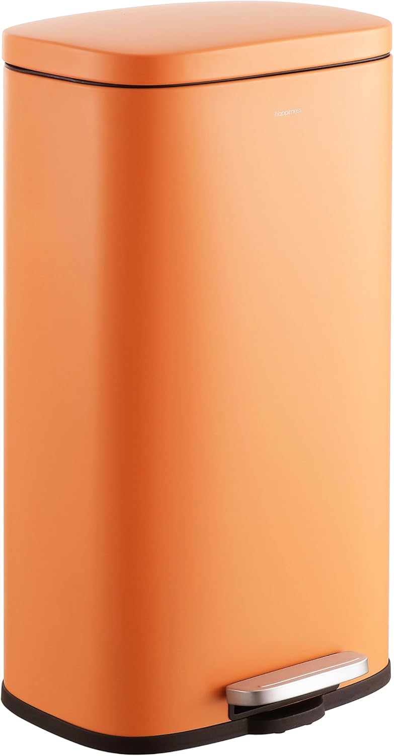 happimess HPM1011K Curtis 8-Gallon Step-Open Trash Can, Carrot Cake,with Soft-Close Lid, Fingerprint Resistant, Modern, Minimalistic for Home, Kitchen, Laundry Room, Office, Bedroom, Bathroom