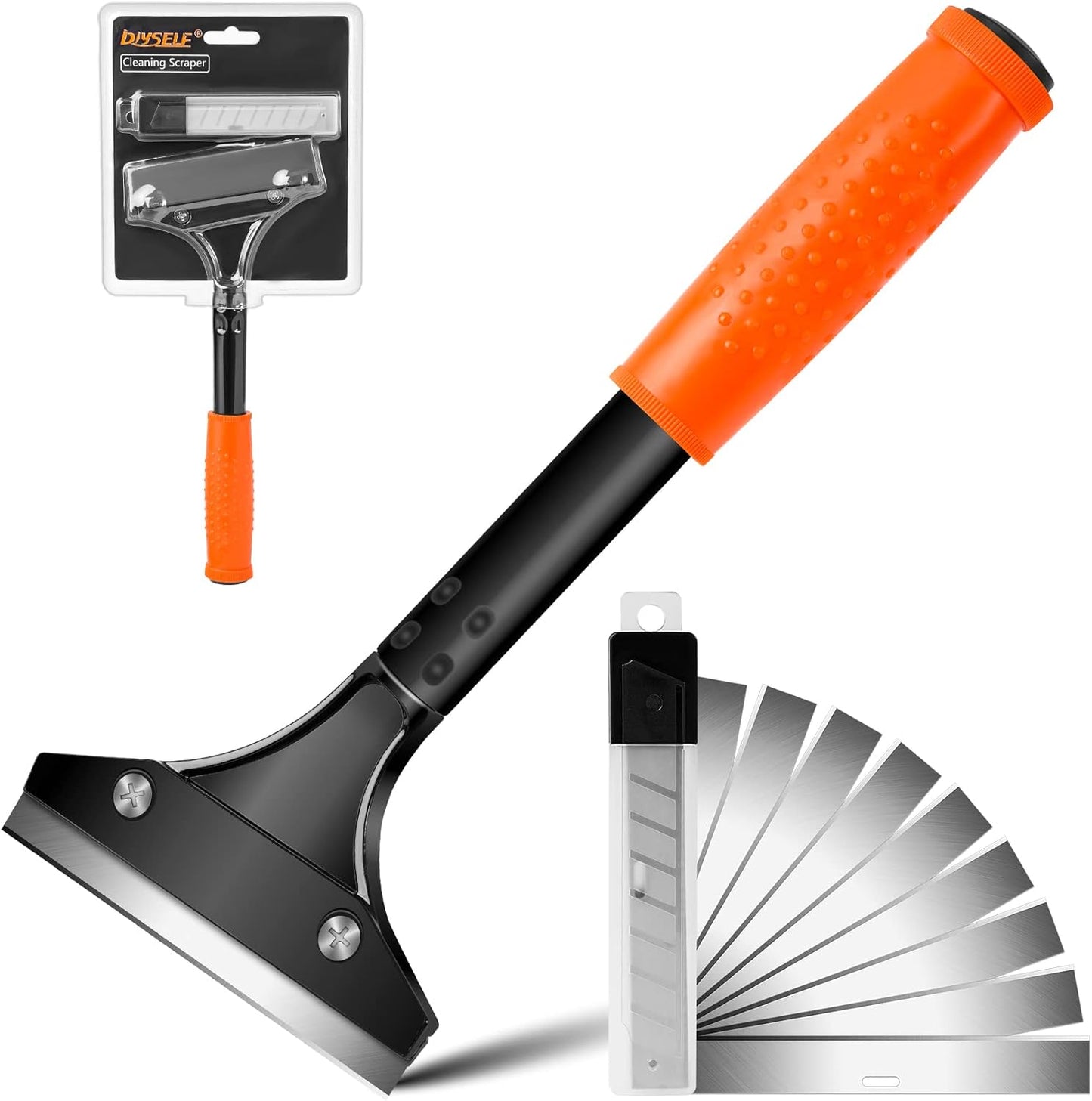 DIYSELF Razor Blade Scraper, Floor Scraper, Scraper Tool for Cleaning, Glass Scraper for Windows, Tile, Stove Top, Cooktop, Oven, Aquarium, Paint, Decal, Inspection Sticker, Gum, Glue Remover