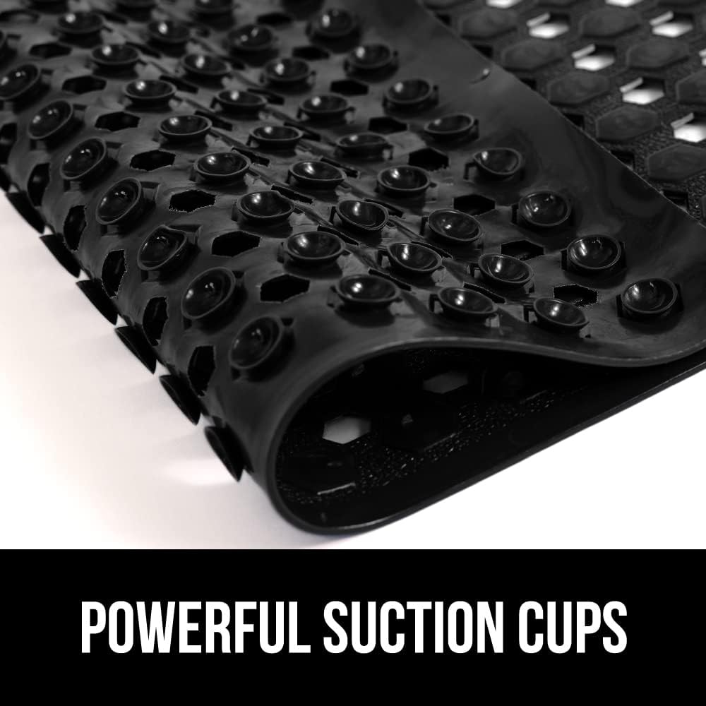 GORILLA GRIP Patented Square Shower Stall Mat, Small Bathtub Floor Mats for Stand Up Showers, Suction Cups and Drainage Holes, Machine Wash, Soft on Feet, Bathroom Accessories 21x21 Inch, Black Opaque