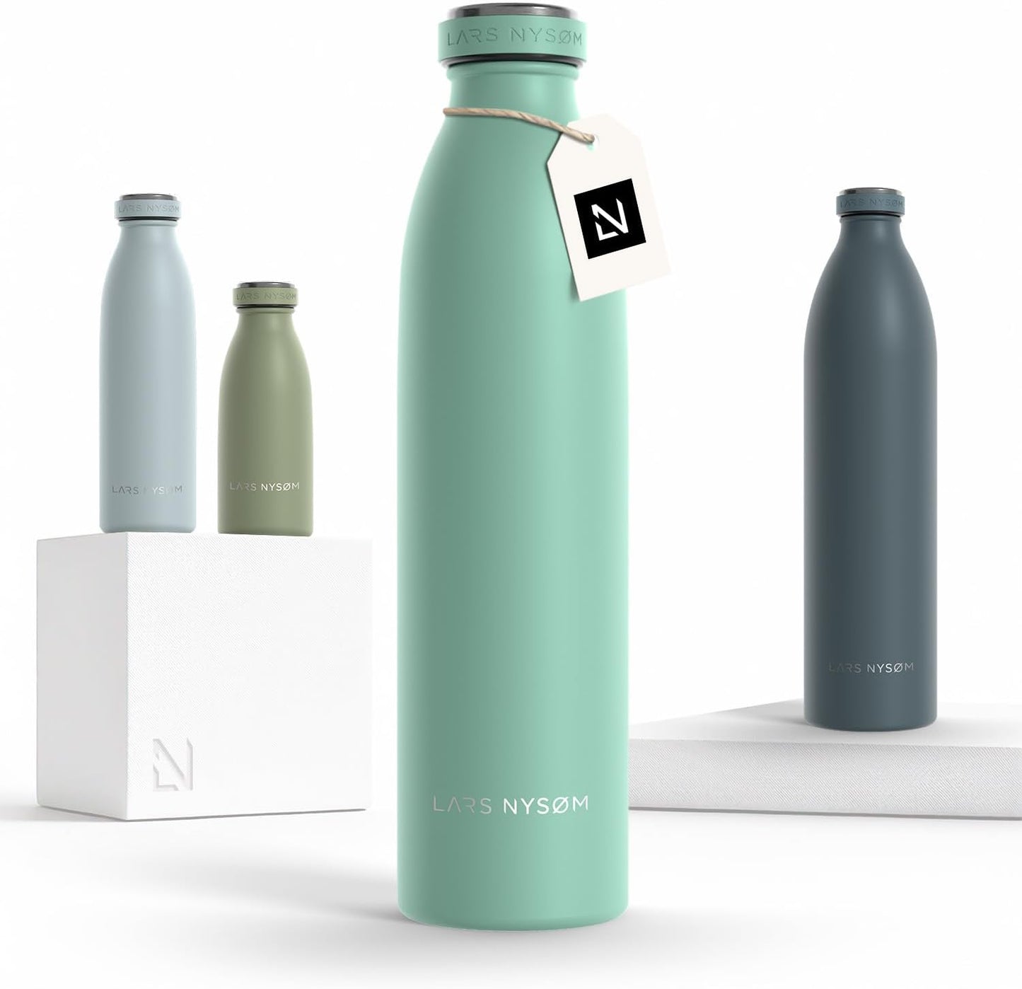 LARS NYSØM Stainless Steel Insulated Water Bottle 12oz 17oz 25oz 34oz 51oz | Insulated Thermo Flask for Hot and Cold Beverages | Leakproof Drinking Bottle (Aqua Turquoise, 25.4 oz)