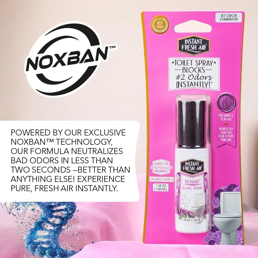 2-Pack: Superior Toilet Spray with Instant Odor Elimination, Lavender Vanilla Fragrance, Odor Eliminator Bathroom Spray, Travel Size, Long-Lasting, Eco-Friendly, 1.35 Oz. - INSTANT FRESH AIR