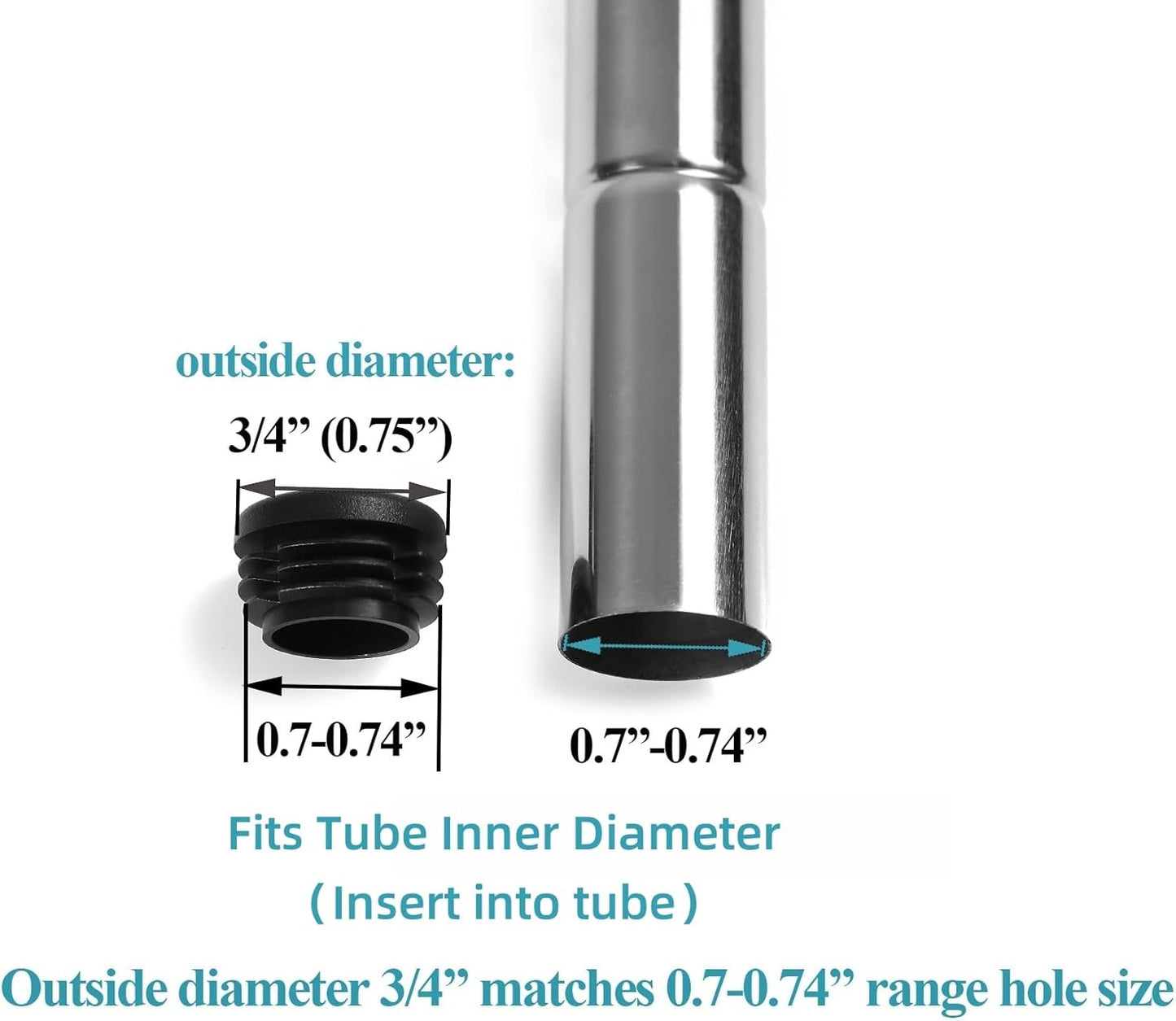 Plastic Plugs Tubing End Caps Chair End Caps Furnigear 3/4" Outside Bottom Round Tubing Caps Black Furniture Sliders Glides (Fit 0.7-074" Tube Inner Diameter, 40pack)