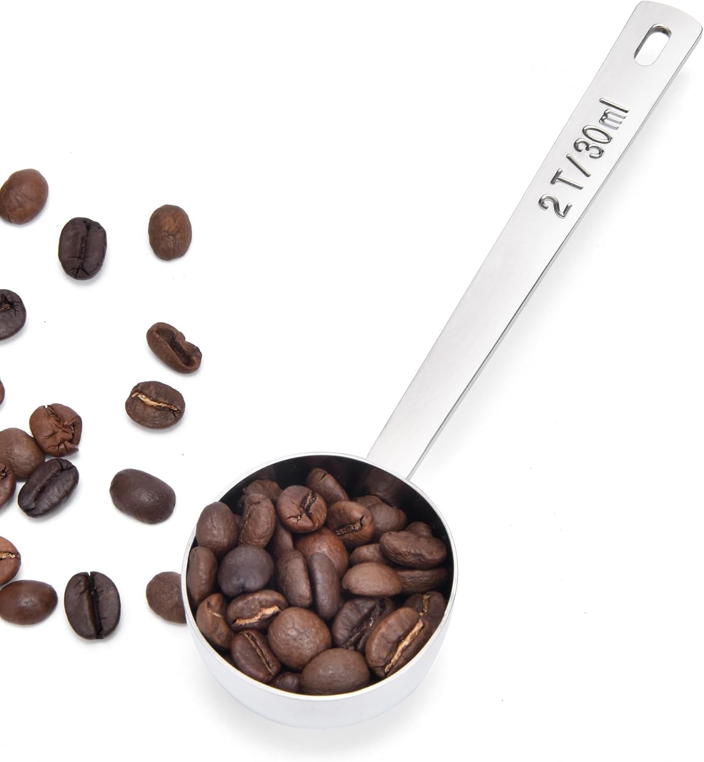 Long Handle Coffee Scoop: 18/8 Stainless Steel 5.98 Inch 2 Tablespoon Metal Measuring Spoon Tbsp Scoop for Coffee Beans, Grounds Coffee, Coffee Powder, Tea, Tall Jars (2Tbsp/30ml)
