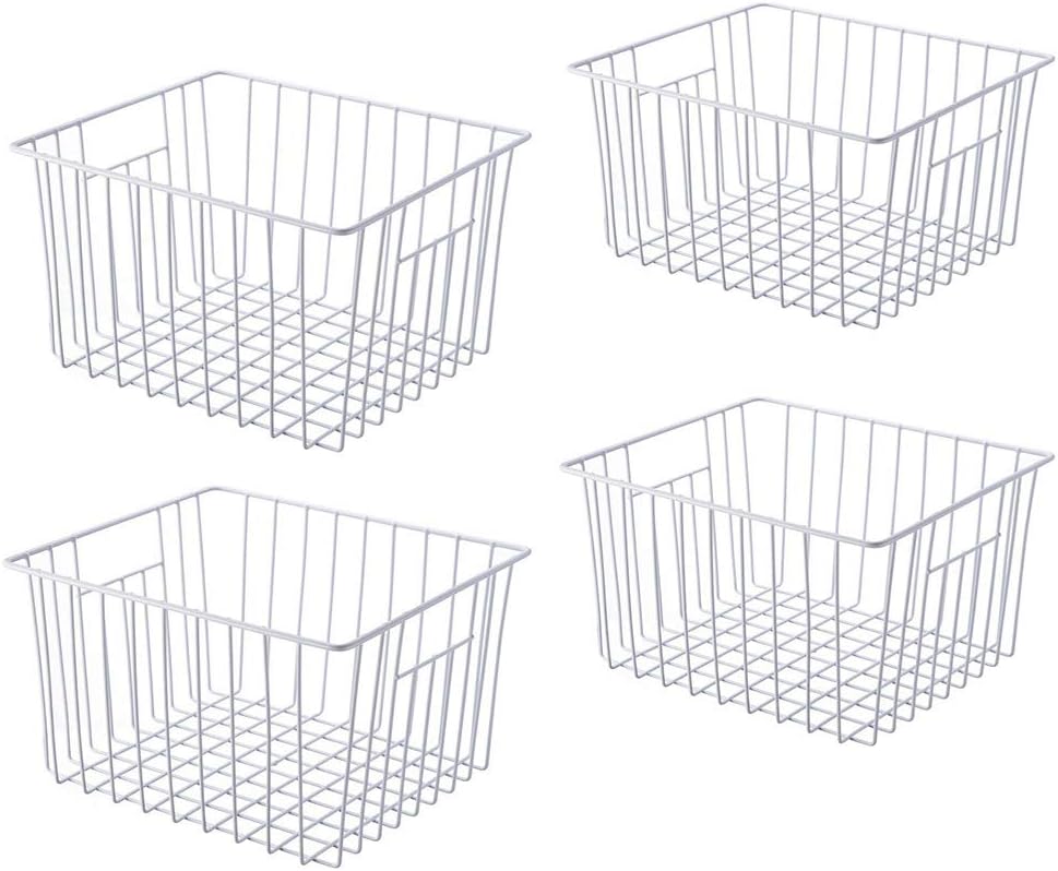 Deep Refrigerator Organizer Baskets, Metal Wire Baskets for Upright Freezer, Household Bin Basket with Handles for Kitchen, Cabinets, Pantry, Closets (11.8" L x 10" W x 7" H)