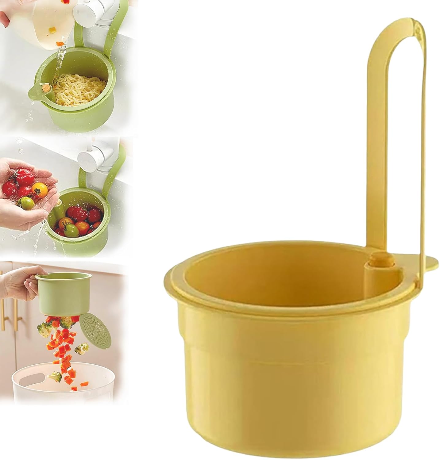 Faucet Hanging Strainer Kitchen Sink Food Waste Catcher Drain Basket, Plastic Kitchen Sink Strainer Automatic Dumping Draining Basket, Food Fruit Vegetable Drain Shelf Sink Storage Holder (Yellow)
