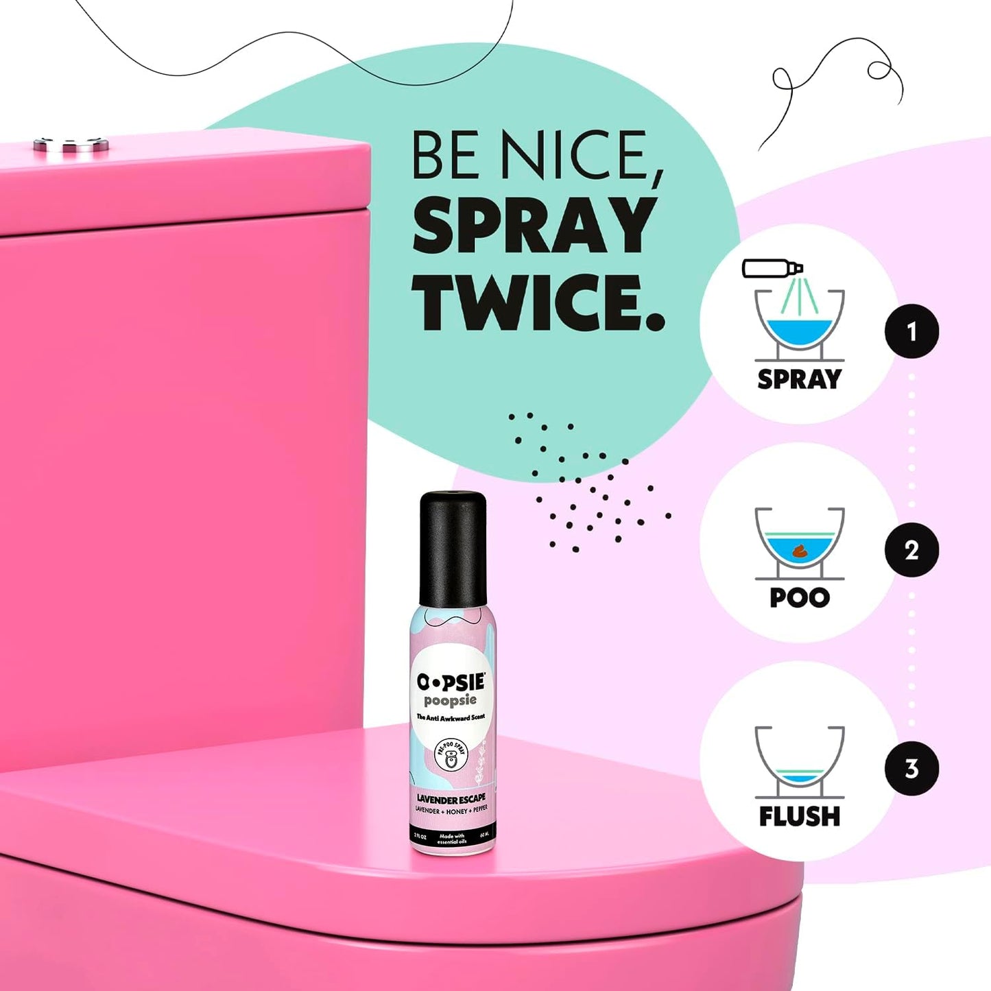 OOPSIE POOPSIE Lavender Escape Before & After You Go Toilet Spray 2oz - Portable Odor Eliminator