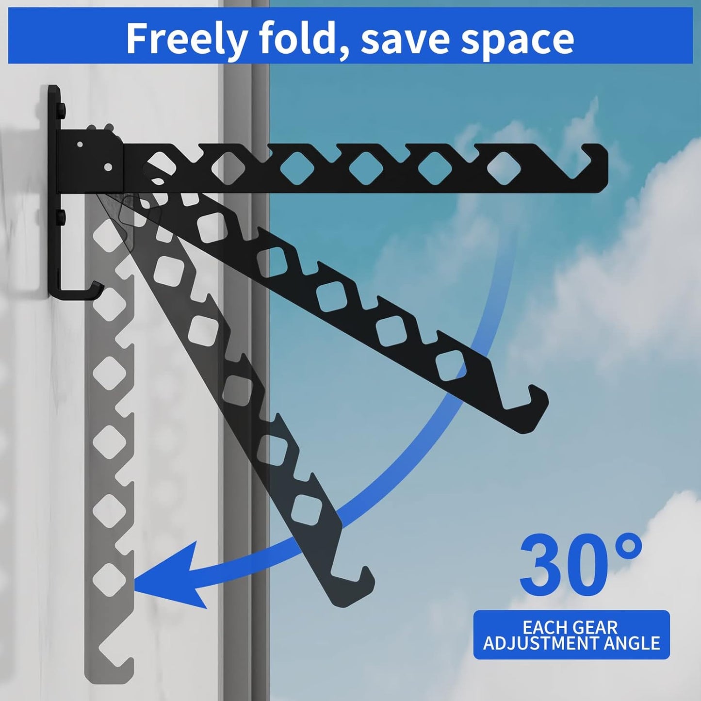 Wall Mounted Clothes Drying Rack, Wall Clothes Hanger Foldable, Laundry Hanger Hook for Bathroom, Wall Clothes Rack Indoor, Perfect for Small Spaces, Matte Black