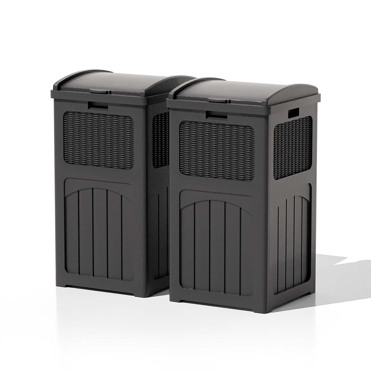 Patiowell 36 Gallon Outdoor Trash Can, Resin Outdoor Garbage Can with Lid for Patio, Backyard, Deck, Black (2 Pack
