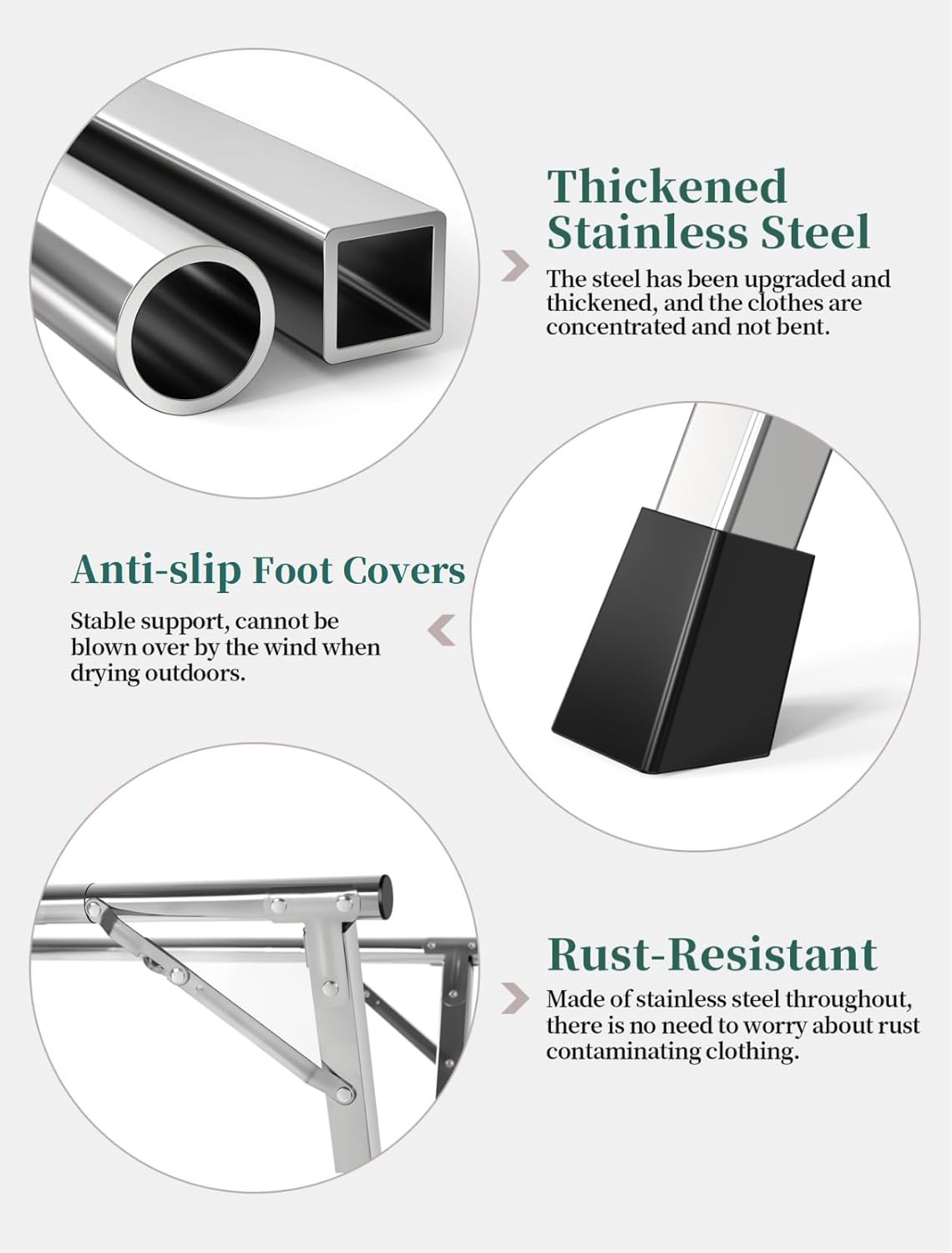 95 Inches Heavy - Duty Stainless Steel Folding Clothes Drying Rack - Indoor/Outdoor Use, Anti-Rust, 20 Windproof Hooks, Portable & Foldable (95'')