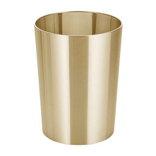 mDesign Stainless Steel Round Metal Trash Can, Small 2.8 Gallon Wastebasket, Garbage Basket Bin for Bathroom, Bedroom, Kitchen, or Home Office, Holds Waste and Recycle, Mirri Collection, Soft Brass