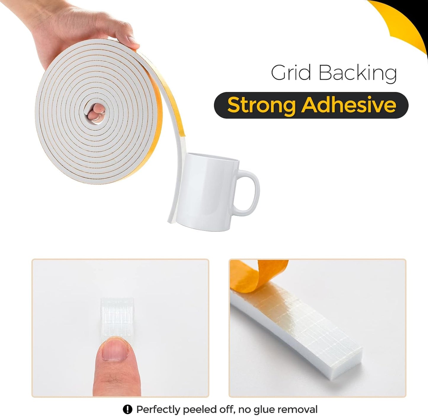 32 Feet Weather Stripping Door Seal, 1/2" Wide X 1/8" Thick Door Seal Strip High Density Foam Tape Adhesive Strip for Door Soundproofing,Window Insulation (1/2" x 1/8" x 32FT,White)