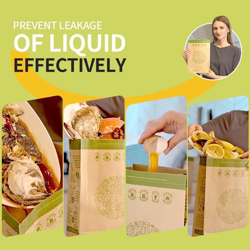 HYTREND-Kitchen Food Waste Bag-120 Bags-%100 Compostable paper Bag - Leak Resistant- Plastic Free - Small-Certified by BNQ and BPI