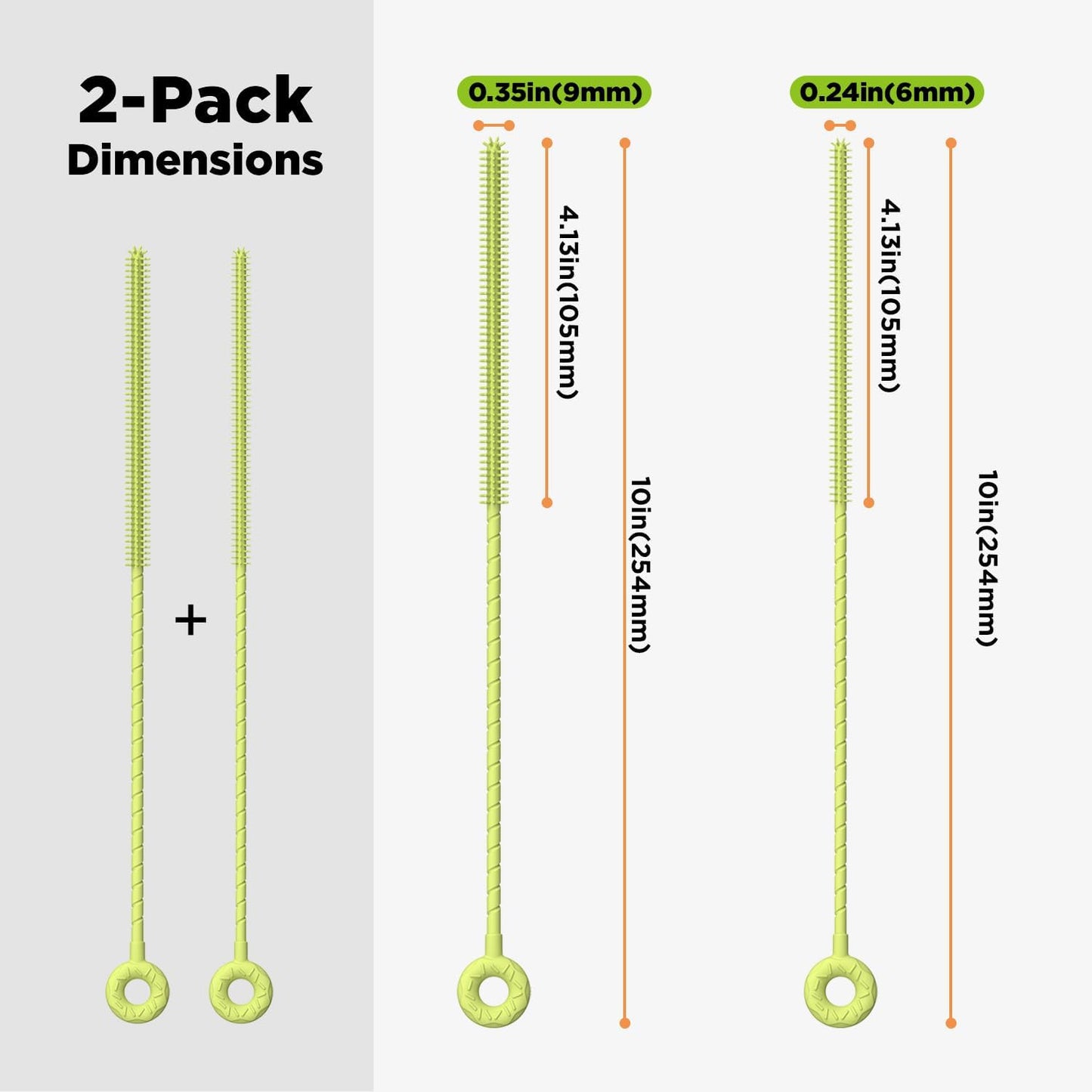 2 Pcs Silicone Straw Cleaner Brush, Extra Long Cleaning Brushes for Straws, 6mm&9mm, Green