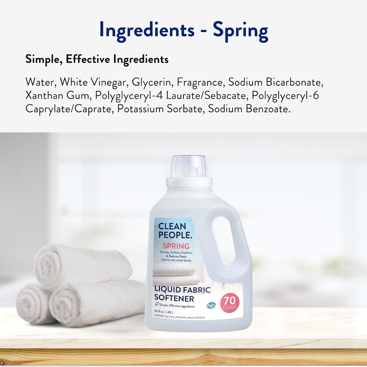 The Clean People Liquid Fabric Softener - Softens & Removes Static Cling - Vegan (50 Fl Oz, Spring)